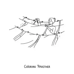 Coloring page of a woman hanging the clothes on a clothesline