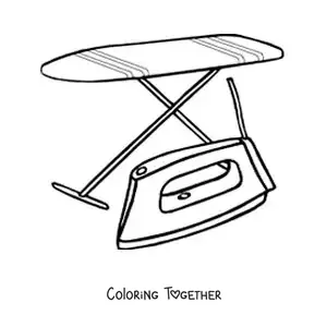 Coloring page of an ironing board and an iron