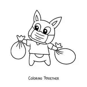 Coloring page of a cartoon piglet taking out the trash
