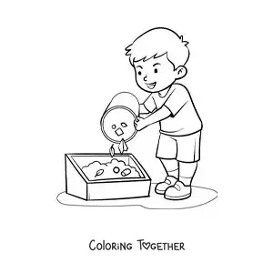 Coloring page of a boy composting organic waste