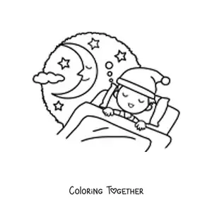 Coloring page of a boy sleeping with a smiling Moon