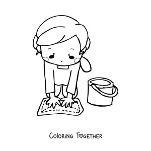 Coloring page of a woman cleaning the floor