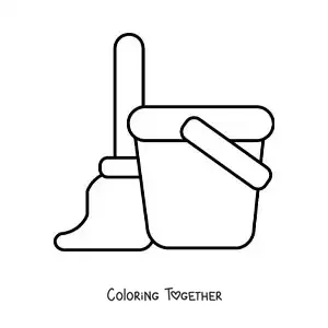 Coloring page of a mop and a bucket