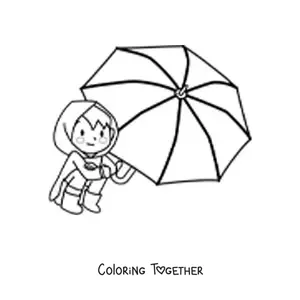 Coloring page of a kawaii boy sitting with a parasol
