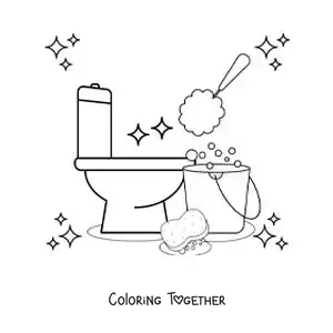 Coloring page of bathroom cleaning supplies