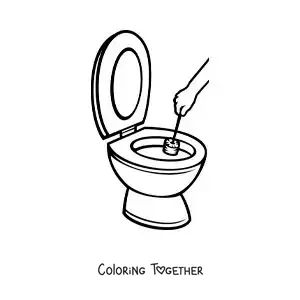 Coloring page of a hand cleaning a toilet