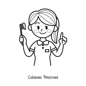 Coloring page of a kawaii girl with a toothbrush