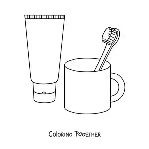 Coloring page of a toothpaste and a brush