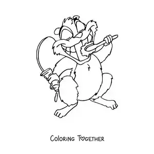 Coloring page of a cartoon of a squirrel brushing its teeth