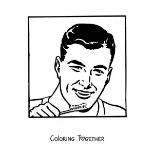 Coloring page of a handsome vintage man brushing his teeth