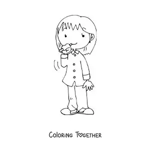 Coloring page of a girl brushing her teeth before bed