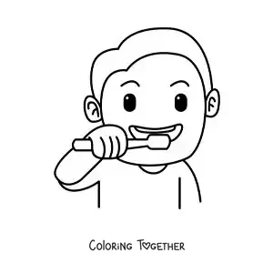 Coloring page of a boy brushing his teeth