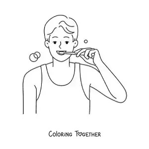 Coloring page of a man brushing his teeth