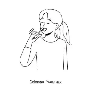 Coloring page of a girl brushing her teeth