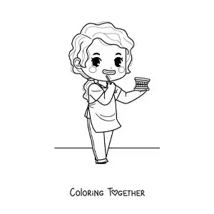 Coloring page of a kawaii dentist brushing her teeth