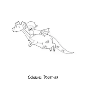 Coloring page of a boy riding a cartoon dragon
