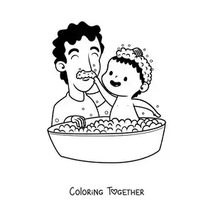 Coloring page of a father bathing his child