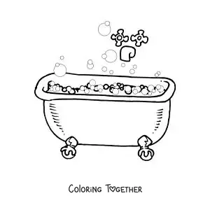 Coloring page of a bathtub full of bubbles