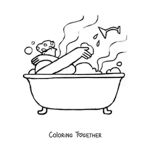 Coloring page of a person taking a hot bath