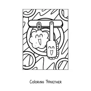 Coloring page of a cartoon body sponge and brush