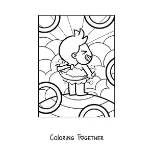 Coloring page of a cartoon of a boy drying off after a bath