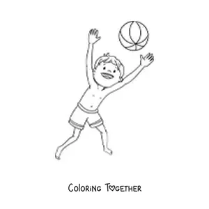 Coloring page of a boy playing with a beach ball