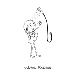 Coloring page of a boy in the shower