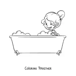 Coloring page of a girl in the bathtub