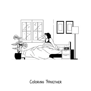 Coloring page of a woman getting out of bed early