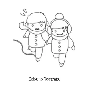 Coloring page of a boy and a girl ice skating