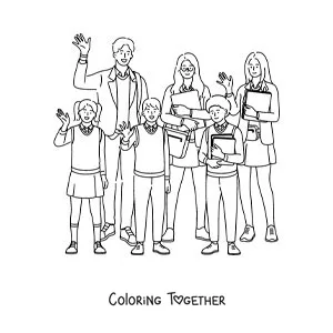 Coloring page of children and teenagers in uniform