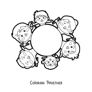 Coloring page of a family sitting around the table to eat