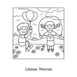 Coloring page of children playing in the park
