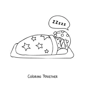 Coloring page of a boy in pajamas sleeping in his bed