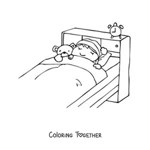 Coloring page of a girl sleeping in her room