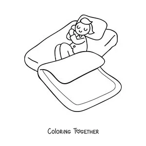 Coloring page of a boy asleep in his bed