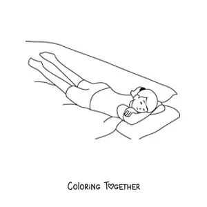 Coloring page of a girl lying down asleep in her bed
