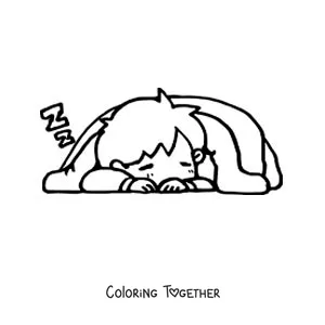 Coloring page of a kawaii boy dreaming while he sleeps