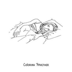 Coloring page of an anime girl sleeping in her bed