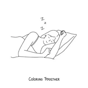 Coloring page of a girl sleeping cozy on her pillow