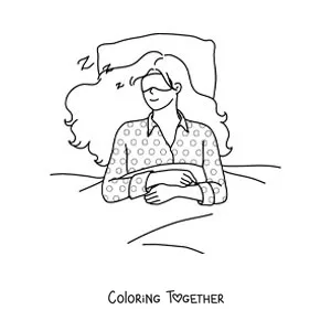 Coloring page of a girl sleeping in her bed with an eye mask