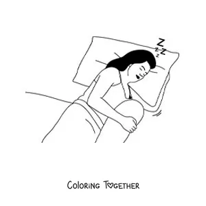 Coloring page of a woman asleep in bed