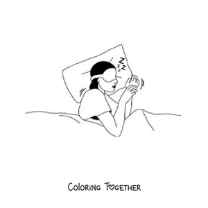 Coloring page of a woman sleeping with an eye mask