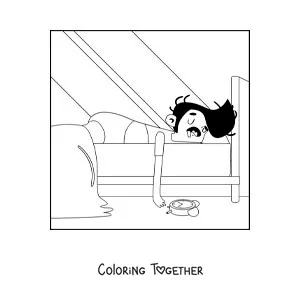 Coloring page of a man sleeping in late in his bed