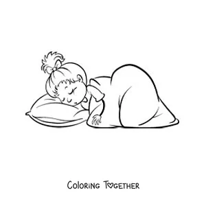 Coloring page of an animated girl sleeping with a blanket