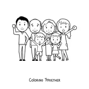 Coloring page of a family of six members