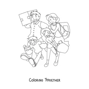Coloring page of a family out shopping