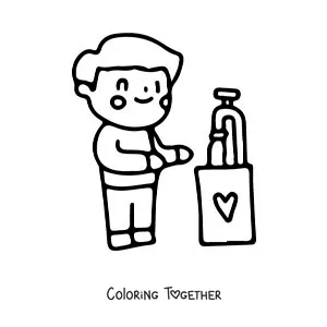 Coloring page of a boy washing his hands