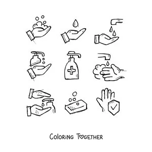 Coloring page of handwashing symbols