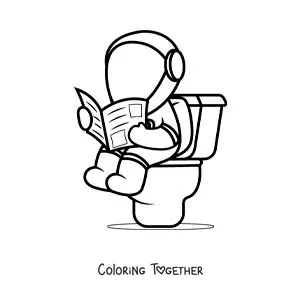 Coloring page of a cartoon astronaut sitting on the toilet reading